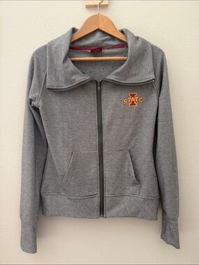 Iowa State Cyclones Women's Gray Stripped Zip Front Bomber Jacket Sweatshirt S